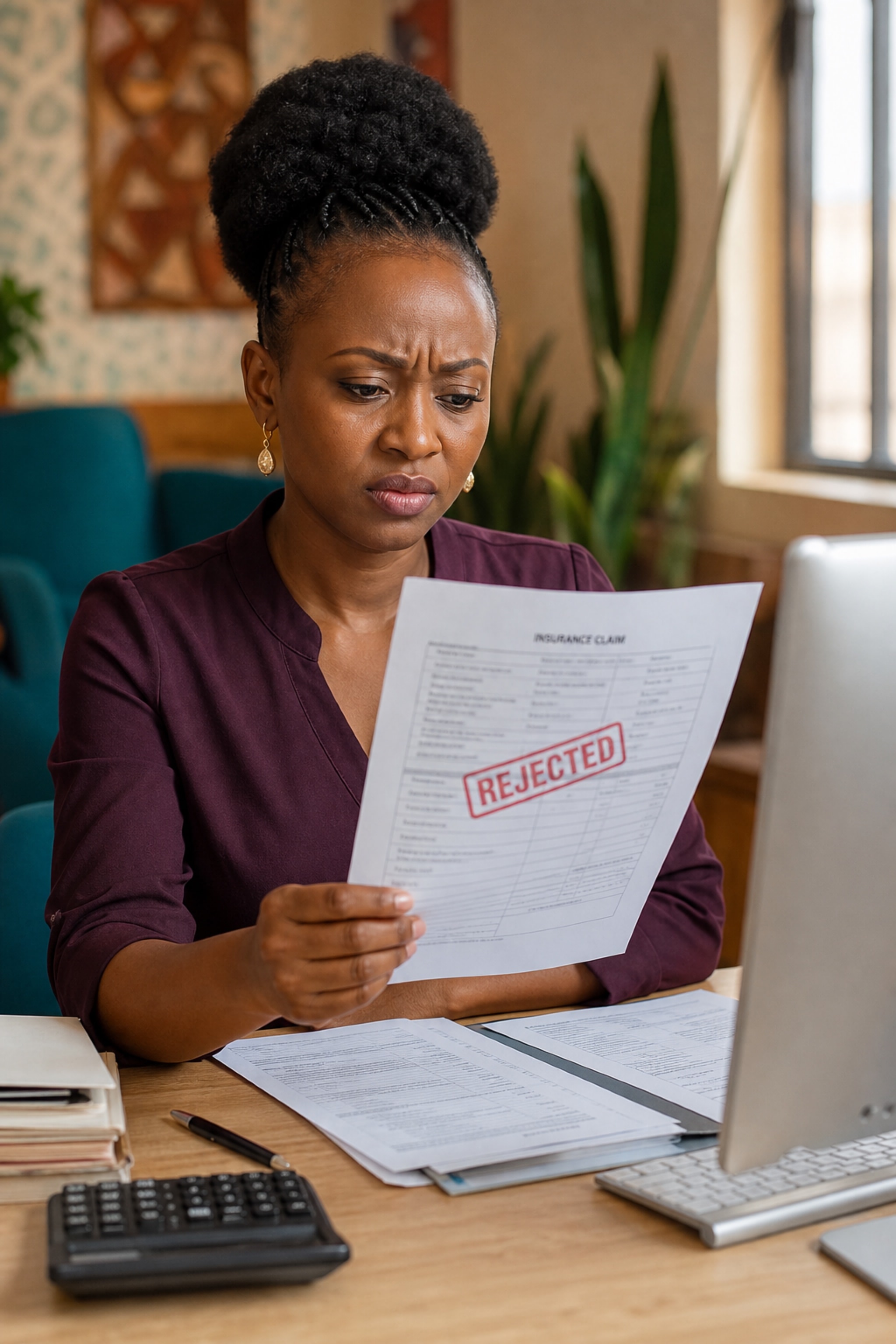 A clinic finance officer reviewing a rejected insurance claim